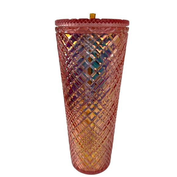 NWT Starbucks Holiday 2021 Iridescent Rose Gold Jeweled Cold Cup Tumbler 24oz - Picture 5 of 15
